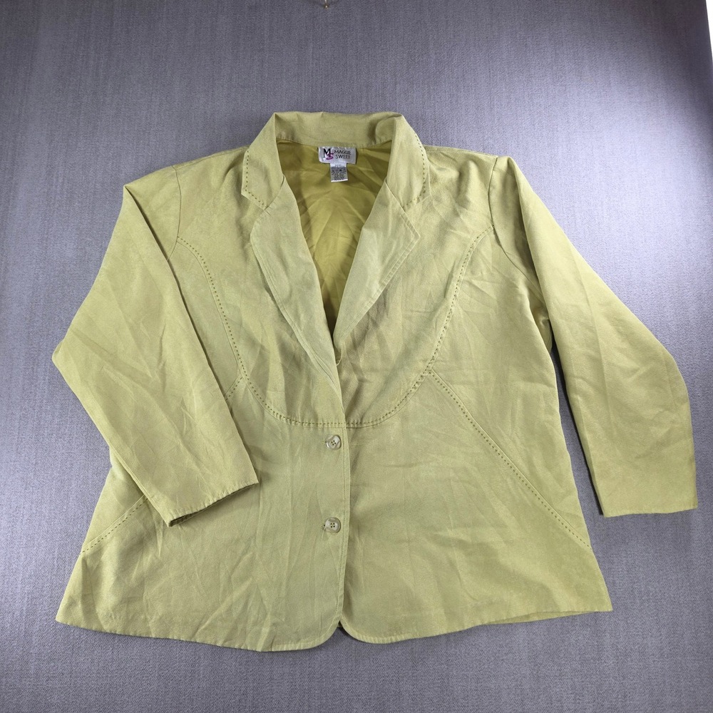 Maggie Sweet Blazer Women Petite 2X Green Microsuede Pick Stitch Jacket